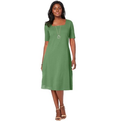 Jessica London Women's Plus Size Stretch Cotton Square Neck Midi Dress - 18/ 20, Olive Drab : Target