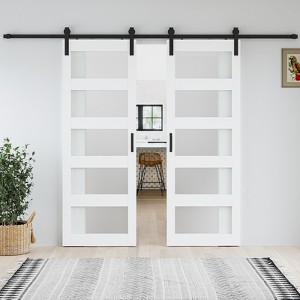 SMARTSTANDARD 80 in. & 84 in. White Glass Barn Door with Sliding Door Hardware Kit & Handle - Predrilled Ready to Assemble, 5-Lite Frosted Glass - 1 of 4