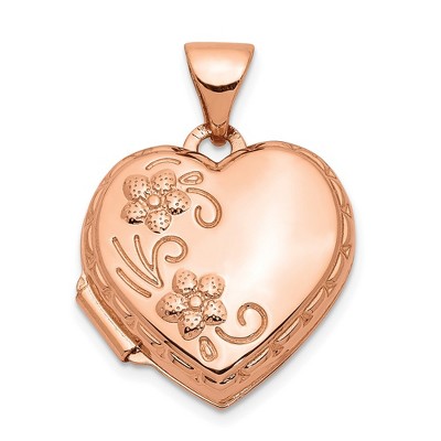 Black Bow Jewelry 14k Rose Gold 15mm Love You Always Reversible Floral Heart Locket