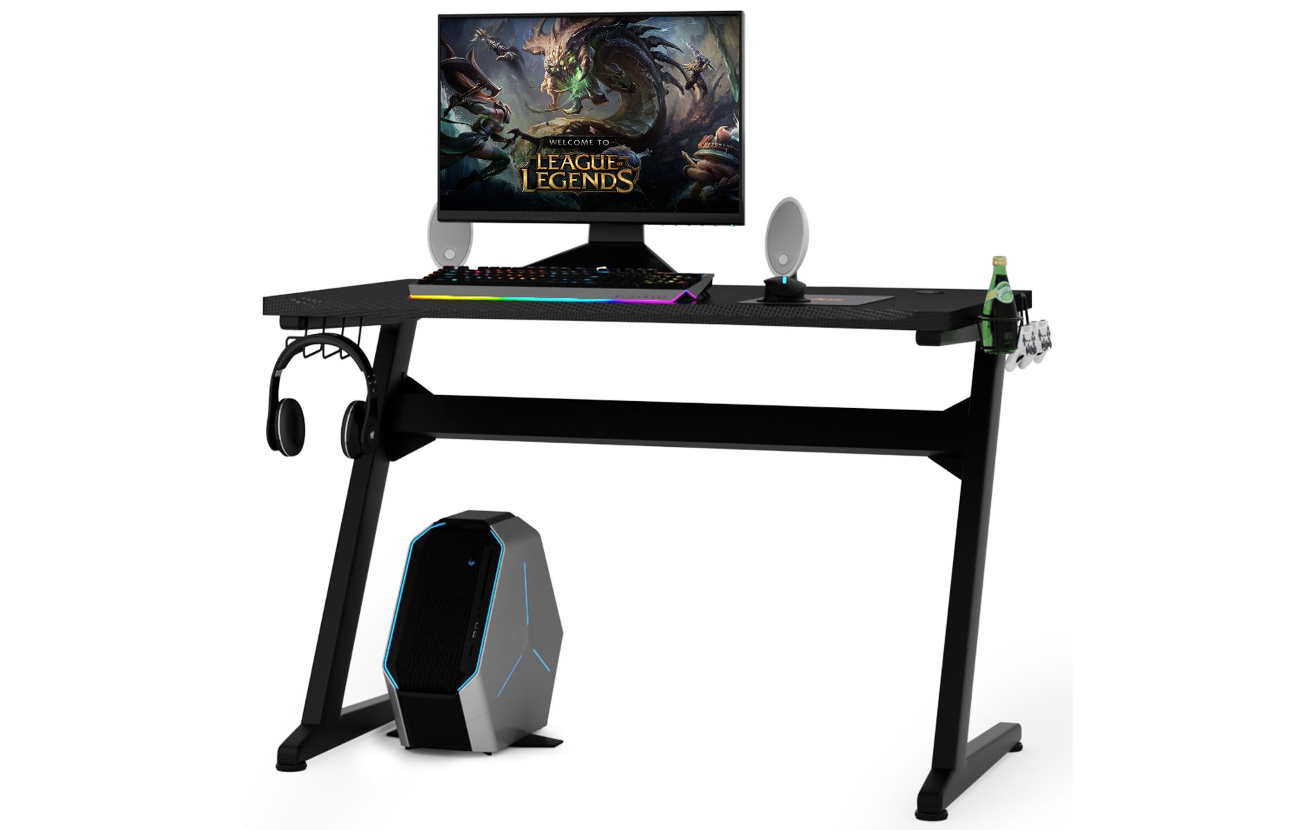 Gaming Desk Computer Studio Desk PC Table Z Shape Gamer Workstation w/Mousepad