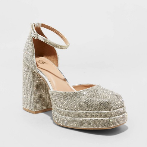 Black Rock Glitter Ankle Strap Flats - Women Wedding Shoes, Bridesmaids Shoes, Evening Shoes 6.5