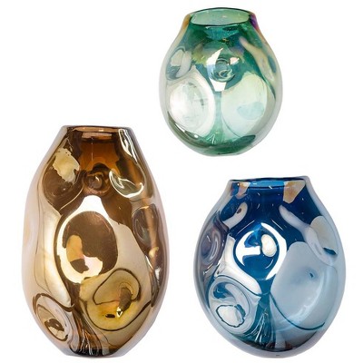 VivaTerra Organic-Shaped Glass Dented Wall Vases, Set of 3