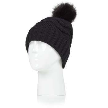 Knit Hat with Faux Fur Pom-Pom Black / One Size