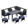 Anybear 7PC Dark Blue Waterproof Seat Cushions Glass Table Space Saving Garden Furniture Set - 3 of 4