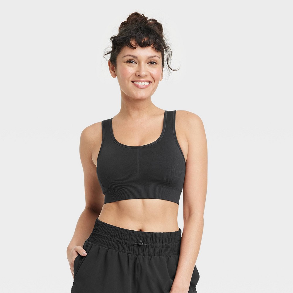 Women's Seamless Medium Support Racerback Midline Sports Bra - All In Motion™ Black XL -  86864995