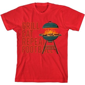 Grill, Eat, Repeat, Football Youth Crew Neck Short Sleeve Tee - 1 of 2