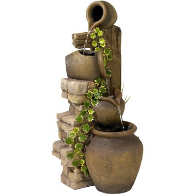 John Timberland Rustic Floor Water Fountain Three Jugs Cascading 33" High Indoor Outdoor for Yard Garden Lawn