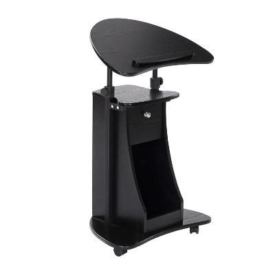 Black Adjustable Height Mobile Laptop Cart with Drawer