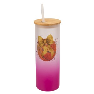 Elanze Designs 25 Ounce Frosted Glass Gradient Travel Tumbler With Straw and Wooden Lid, Basketball Red Paint Splatter Pink - 1 of 1
