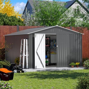 Bencmate Storage Sheds Hinge Outside Storage Room With All-Weather Design Metal Tool Shed For Backyard, Patio, Lawn, Gray, 141.75"*117.72"*79.92" - 1 of 4
