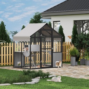 Aluminum Extra Large Catio Outdoor Cat Enclosure for Multiple Cats with Channels, Side Door - 1 of 4
