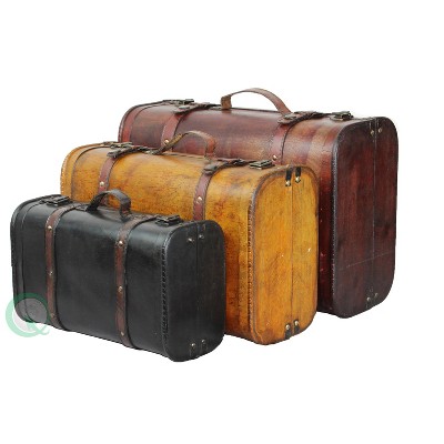 Vintage Style 3-Piece Brown and Black Wood Suitcase Set