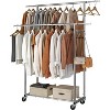 Simple Trending Double Rod Clothing Garment Rack, Rolling Clothes Organizer on Wheels for Hanging Clothes,with 4 hooks, Chrome - 2 of 4