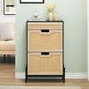 WhizMax Rattan Shoe Cabinet, 2 Flip Drawers & 1 Drawer, Adjustable Shelf, Metal Legs, Slim Shoe Rack - 3 of 4