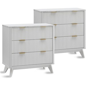 SinCiDo Modern 32"Tall Nightstand Set of 2, Fluted Curved Profile w/Faux Marble Top, 3 Drawer Storage Bedside Tables for Bedroom - 1 of 4