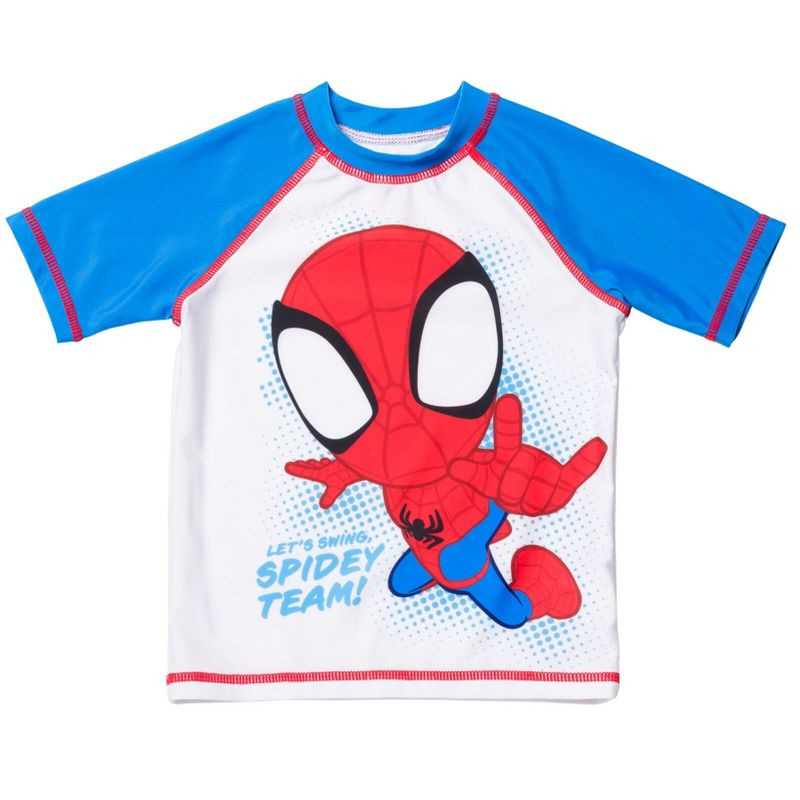 Marvel Spidey and His Amazing Friends Ghost-Spider Miles Morales Spider-Man Rash Guard and Swim Trunks Outfit Set Toddler, 3 of 8