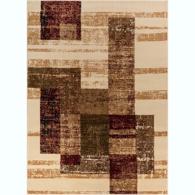 Ivory and Red Geometric Synthetic Rectangular Area Rug 3'11" x 5'3"