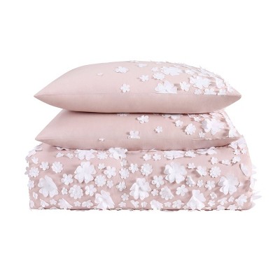 Blush King Microfiber Comforter Set with Decorative Flowers