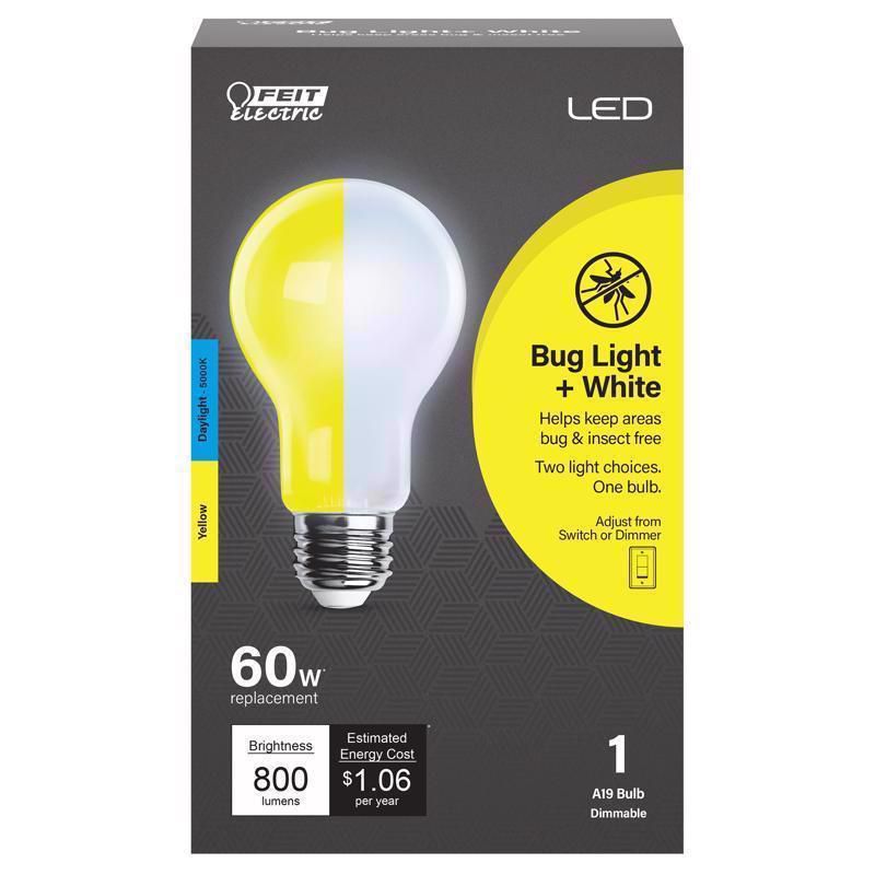 Feit Electric A19 E26 (Medium) LED Bulb Dimmable Yellow 60 Watt Equivalence 1 pk, 1 of 2