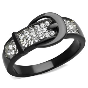 Slickblue Women’s Two-Tone Black Buckle Ring with Clear Synthetic Crystals, Stainless Steel, Sizes 5–10 - 1 of 4