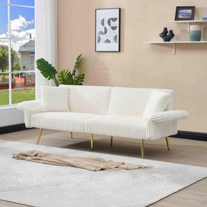 Dovelina Corduroy Foldable Double Sofa Bed with Folding Armrests for Living Rooms -Yellow - 1 of 4