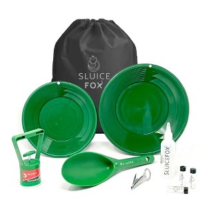 Gold rush panning kit; prospecting tools for adults and kids. Black sand magnet, plastic shovel, snifter bottle, tweezers and gold vials - 1 of 4