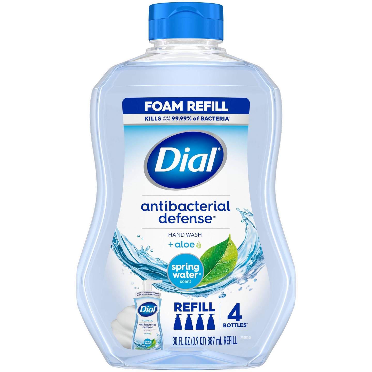 Сменный блок пенящегося мыла для рук Dial Antibacterial Defense, Spring Water, 30 fl oz — фото 1