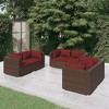 vidaXL 6-Piece Patio Lounge Set - Modular Design Outdoor Furniture with Thick Cushions, Water-Resistant PE Rattan - Brown with Cinnamon Red Cushions - 2 of 4