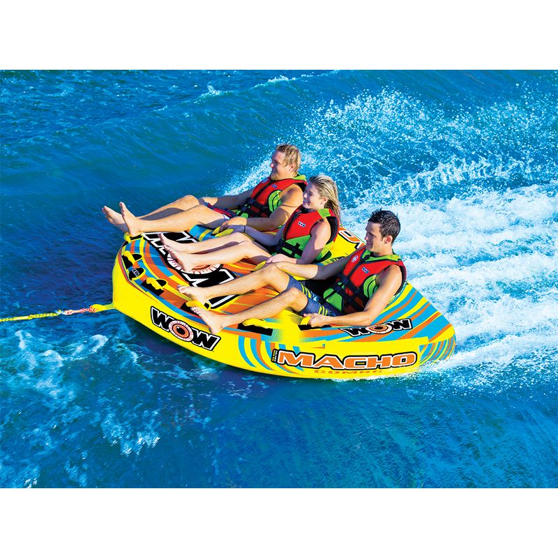 Wow 16-1030 Macho Combo Inflatable 3 Person Multiple Riding Positions Lake Ocean Towable Water Tube with 12 Foam Handles and Secure Cockpit Seating, 5 of 6