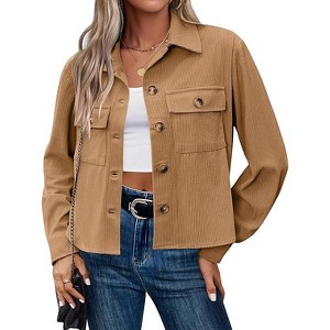 Zeagoo Womens Fashion Cropped Corduroy Shackets Button Down Jackets Tops Fall Trendy Lightweight Long Sleeve Shirts - 1 of 4