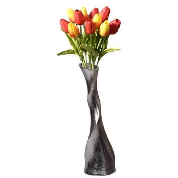 Uniquewise Aluminium-Casted Decorative Twisted Shape Flower Vase, Nickel 13.25 Inch