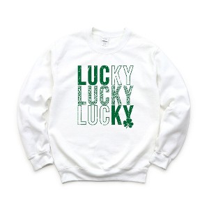 Simply Sage Market Women's Graphic Sweatshirt Lucky Stacked Distressed - 1 of 3