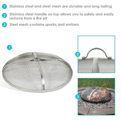 30-Inch Silver Stainless Steel Mesh Fire Pit Spark Screen Cover