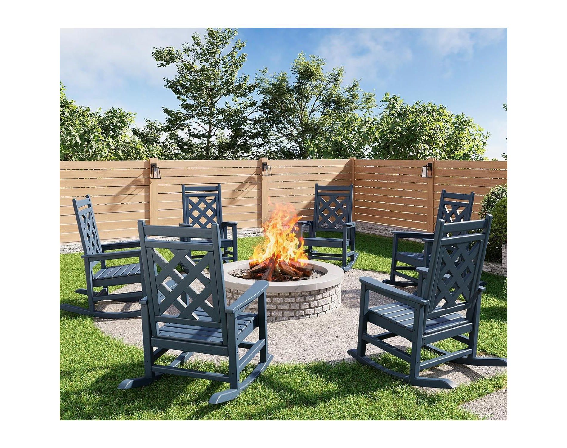 6 Pack Rocking Chair , Patio Rocking Chair Porch Rocker with Wood Texture & 380 LBS Support