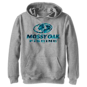 Boy's Mossy Oak Blue Water Fishing Logo Pull Over Hoodie - Athletic Heather - x Large