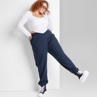 Women's High-rise Fleece Sweatpants - Wild Fable™ Navy Blue 1x : Target