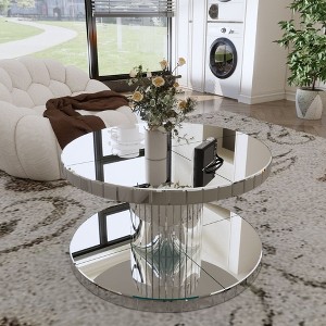 PAGED Luxury Coffee Table, Rectangular Mirror End Table with Fluted Tempered Glass, Center Table for Living Room, Office - 1 of 4