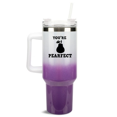 100 North You're Pearfect Pear Fruit Perfect 40 oz. Stainless Steel, Large Water Bottle Coffee Mug, Spill & Leak Resistant, Thermal Travel Tumbler