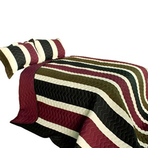 Slickblue 3 Piece Full/Queen, Soft Vermicelli Quilted Quilt and Shams, Quilt Set, Vertical Stripes, 9 Options - 1 of 4