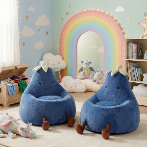 Spassway 2-Piece Cartoon Eggplant Bean Bag Chairs with Faux Rabbit Fur Cover for Kid Memory Foam Bean Bag Sofa Reading Seats for Playroom Living Room - 1 of 4