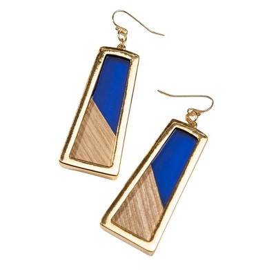 Blue & Gold Trapezoid Earrings Zinc Alloy