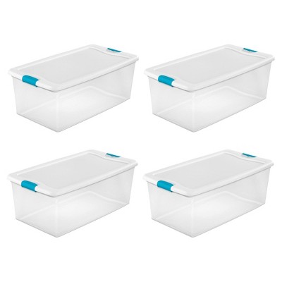 Sterilite 106 Quart Clear Plastic Stackable Storage Container Bin Box Tote with White Latching Lid Organizing Solution for Home & Classroom, 4 Pack