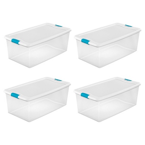 Sterilite 56 Qt Wheeled Latching Storage Box Stackable Bin With Latch Lid, Plastic  Container To Organize Shoes Underbed, Clear With White Lid, 12-pack : Target