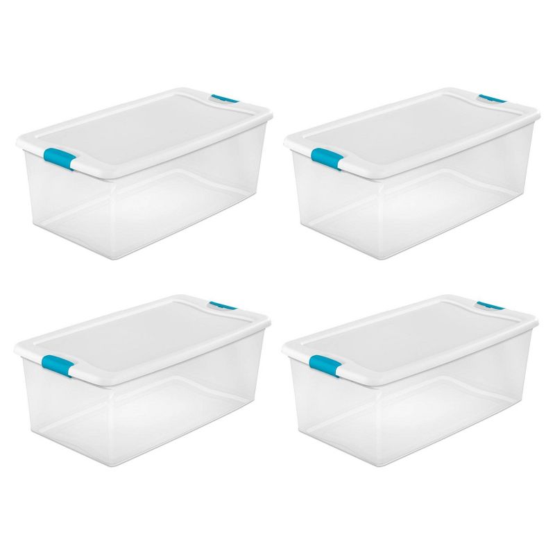 Sterilite Storage System Solution with 106 Quart Clear Stackable Storage Box Organization Containers with White Latching Lid, 1 of 9