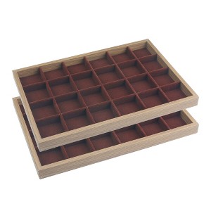 Unique Bargains Stackable Velvet Brown Jewelry Trays with Removable Dividers Set of 2 - 1 of 4