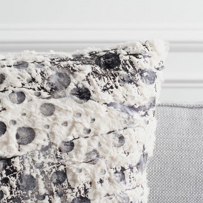 White Faux Fur Abstract Pattern Rectangular Pillow Set
