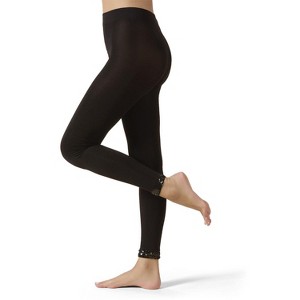 Memoi Women's Opaque Sequin-Trimmed Footless Tights - 1 of 2