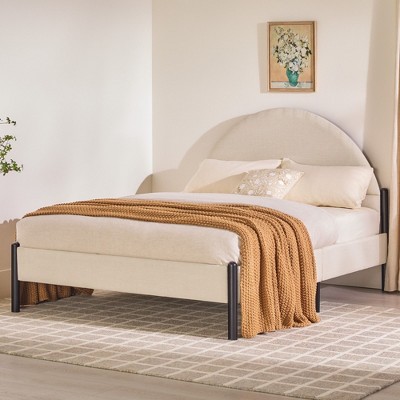 NicBex Queen Upholstered Platform Bed Frame with Curved Headboard,Metal Slats Support,Under Bed Storage,No Box Spring Needed,Easy Assembly