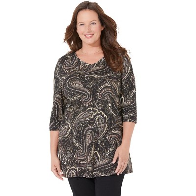 Catherines Women's Plus Size Petite Easy Fit 3/4-Sleeve V-Neck Tunic