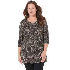 Catherines Women's Plus Size Petite Easy Fit 3/4 Sleeve V-Neck Tee - 1 of 4